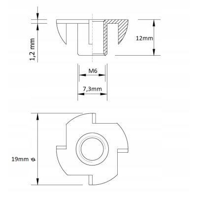 NAKRĘTKA PAZURKOWA M6x12 (50 SZTUK)